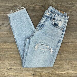 American Eagle Outfitters High-Waisted Light Wash Ripped Mom Jean